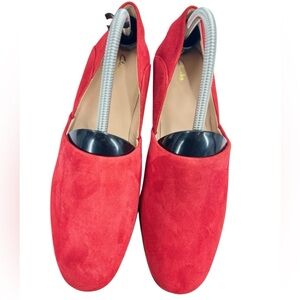 Women's Clarks Red Suede Loafers with Minimalist Design Brand New No Box